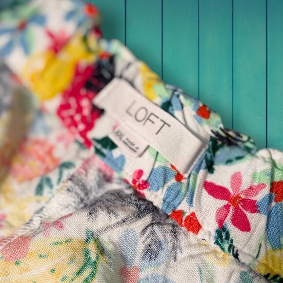 LOFT Tropical Fruit Palm Print Linen Blend Shorts - Size XXL - Picture 5 of 10